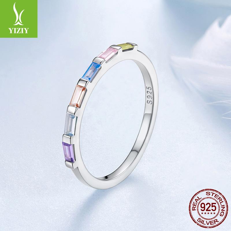 Delicate Color Zircon Single Ring Women'S Fashion Stacking S925 Sterling Silver Ring Ring