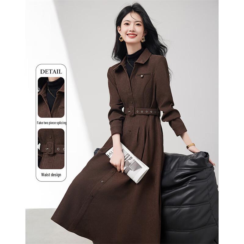 

Women s Faux Two-Piece Layered Shirt Dress L