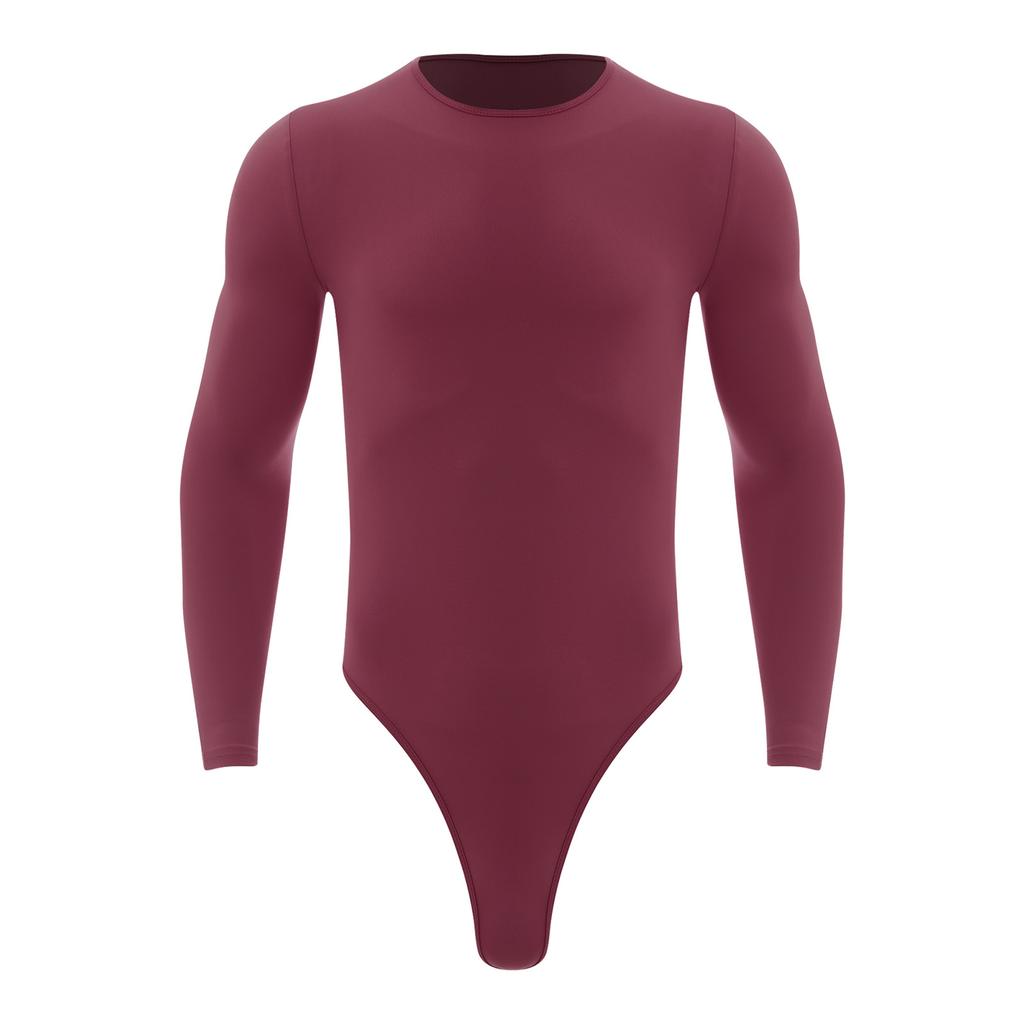 Body cu Mânecă Lungă pentru Bărbați, Piesă Unică, Leotard, Design cu Gât Rotund, Nasturi Presați, Imbrăcăminte Casual la Modă