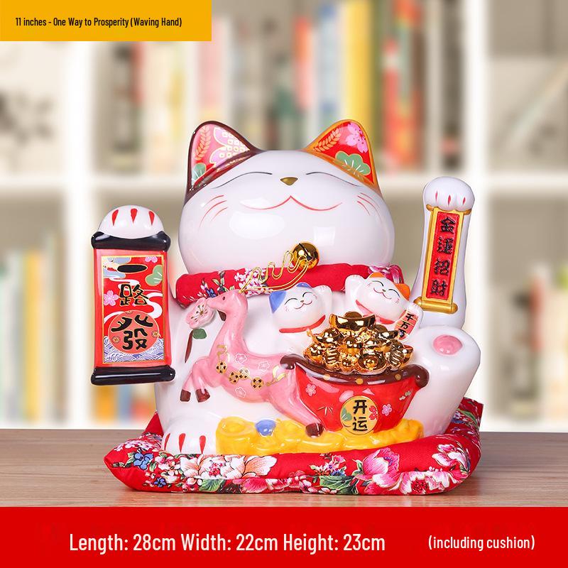 Ceramic Waving Fortune Cat Figurine for Home or Shop Decor