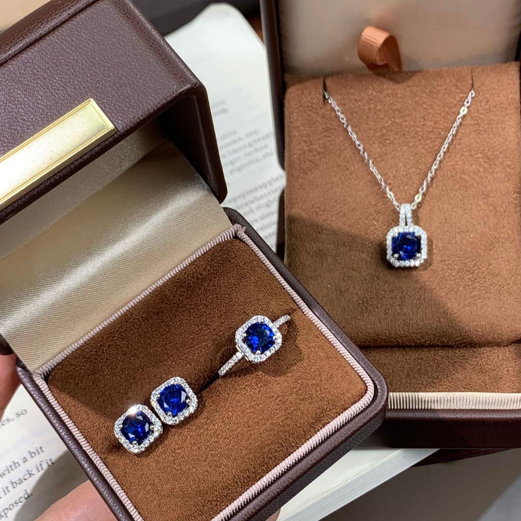Cultivate Cultivate Stone Square Bag Perfume Bottle Jewelry Set Women's Ring Earrings Pendant Necklace Three-piece Set