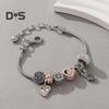 Women Bracelet Heart Shape Rhinestones Inlaid Bracelet with Adjustable Design No Fading Wear-Resistant Bracelet