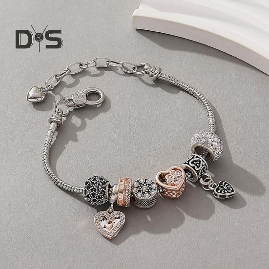 Women Bracelet Heart Shape Rhinestones Inlaid Bracelet with Adjustable Design No Fading Wear-Resistant Bracelet
