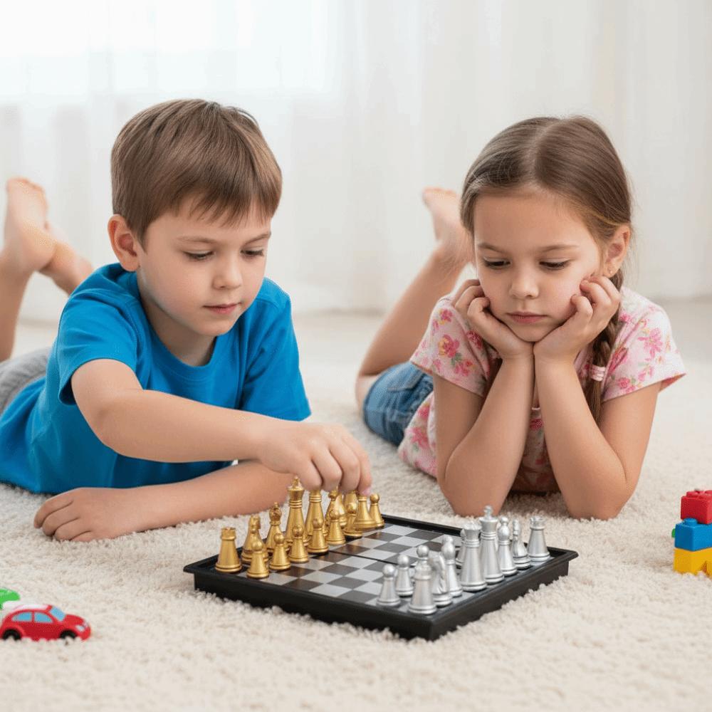 Gold Silver Mini Chess Set Magnetic Pieces Folding Chess Pocket Size Board Game Kids Educational