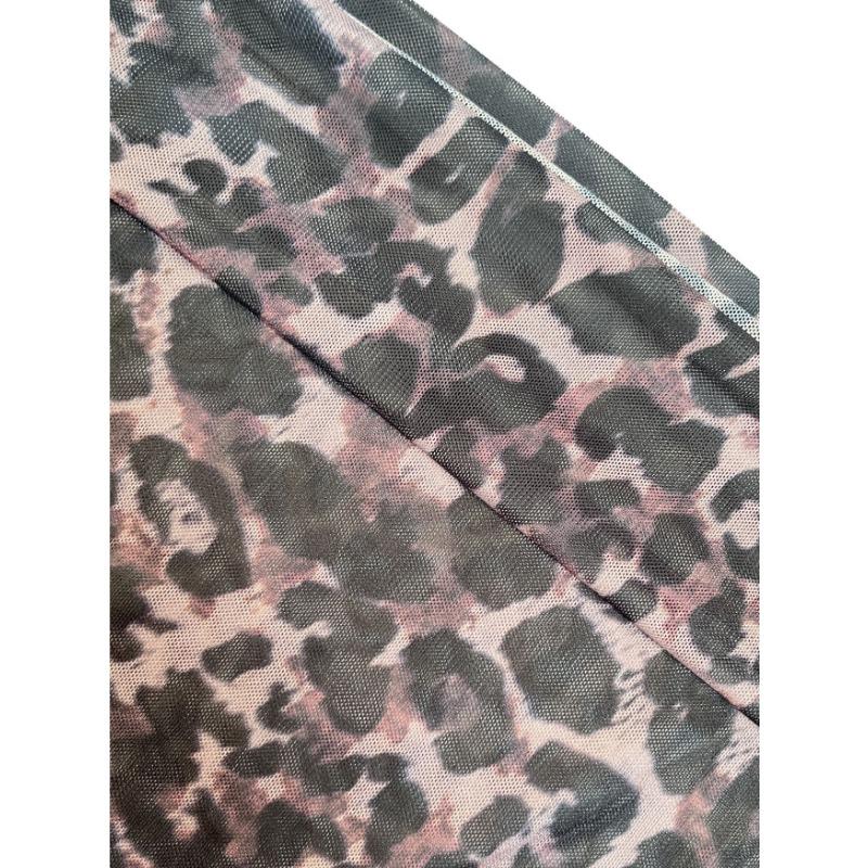 Sexy Sheer Off Shoulder Long Sleeve Leopard Print Womens Crop T Shirt