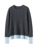 Two-Piece Look Cashmere Sweater - Women's Autumn/Winter 2026 Round Neck Color Block, Versatile, Loose-Fit with Slimming Effect.