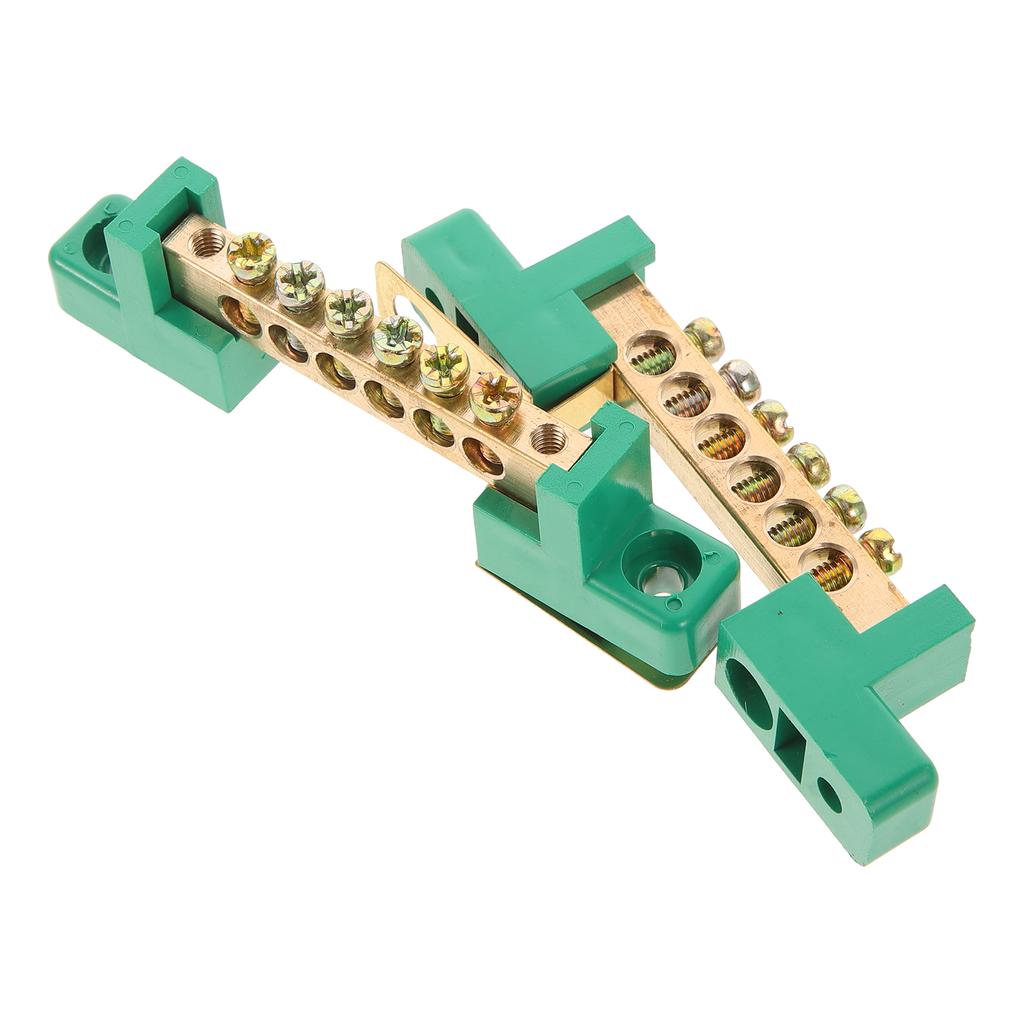2 Stück Anschlussklemme Erdungsschiene Stange Elektrische Erdungsschienen Verteilerkasten Kupfer-Kit Anschlussklemme 6 Positionen Sammelschiene für Panel