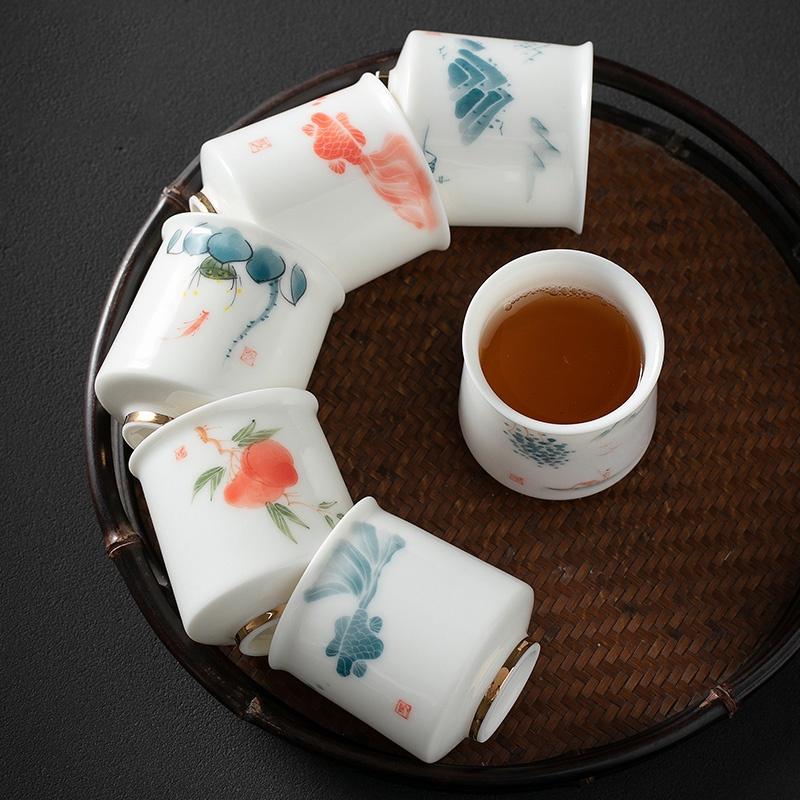 110ml Lamb Fat Jade Ceramic Tea Cup Hand Painted White Porcelain Kung Fu Tea Set
