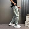 Men's Denim Washed Old Light Blue Jeans Men's Loose Straight Trousers Trendy Brand Simple High Street Trousers