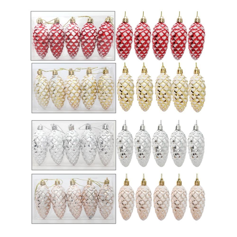 5Pcs Gift 5Pcs Christmas Painted Pine Cone Plastic Hanging Pine Cone Balls Painted Pine Cone Hanging Pendant Navidad