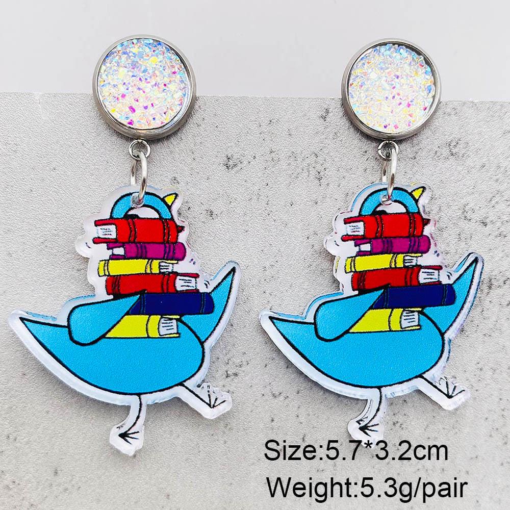 Acrylic Cartoon Animal Earrings - Cute Dragonfly, Red Dog, and Elephant Design for Students & Teachers