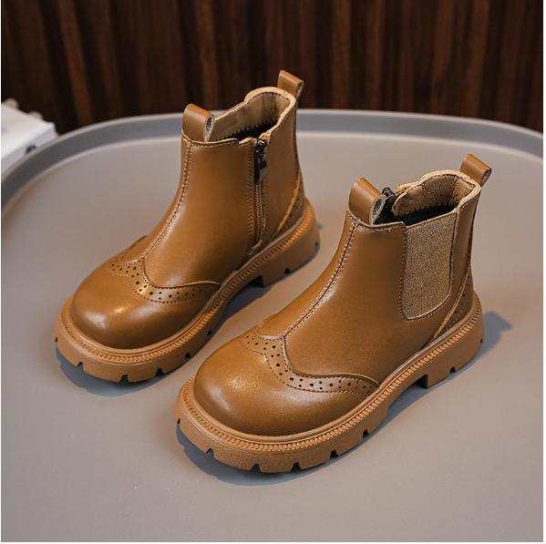 

Kids Leather Boots Black Brown Children Chelsea Boots Non-slip Classic Solid Color Britain Style 37 коричневий