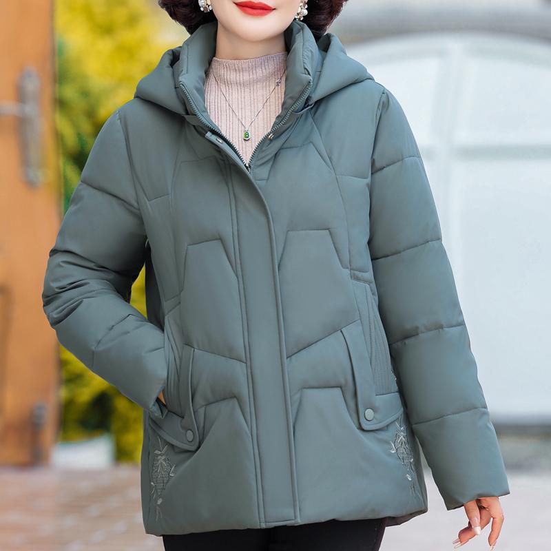 Jaquetas de Senhora de Meia Idade Casacos Curtos de Inverno com Capuz Elegantes Quentes Grossos Tamanho Plus Parkas para Mulheres Agasalhos
