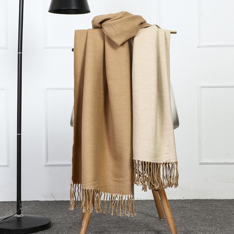Double-sided Two-color Scarf for Women Autumn and Winter High End New Wool Scarf Shawl Imitation Cashmere Scarf