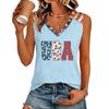 Women's V-Neck Casual Top with Patriotic Independence Day Print