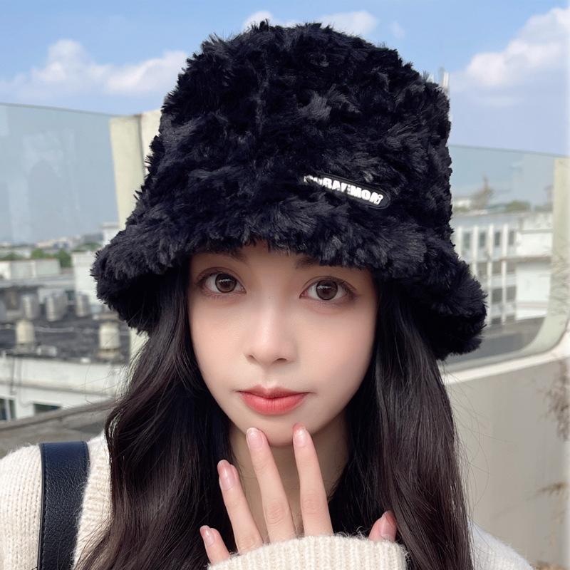 White fluffy fisherman hat children autumn and winter 2025 new velvet warm versatile plain bucket basin hat