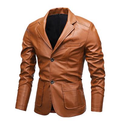 Men's Leather Jacket Autumn and Winter New Lapel Versatile PU Small Suit Leather Jacket Large Size Leather Jacket