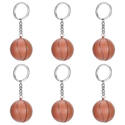 6 Stück Braune Basketball-Schlüsselanhänger Kunststoff-Schlüsselanhänger Hängender Schlüsselring für Basketballfans