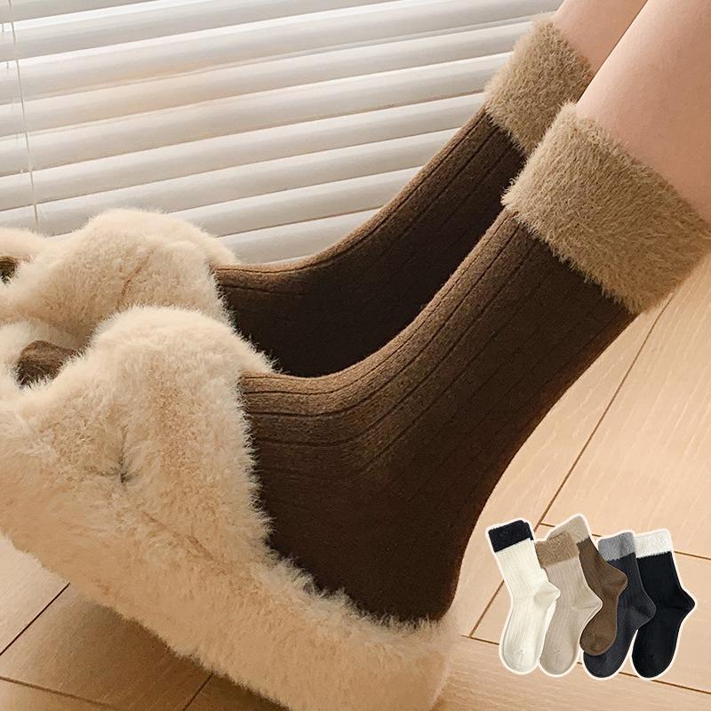 In Autumn and Winter, Warm Mink Fur Pile Socks for Women, Mid-calf Socks for Slimming, Sweet and Cute Wool, Soft and Warm High-waisted Socks