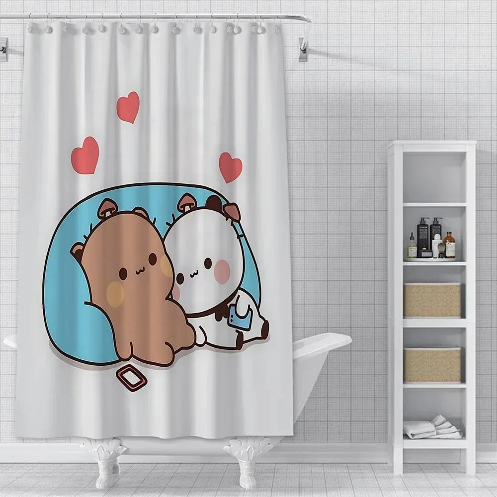 Cartoon Q-Quarto B-Bubu and Dudu Shower Curtain Waterproof Polyester Fabric Bath Curtains Home Bathroom Decor Curtain With Hook