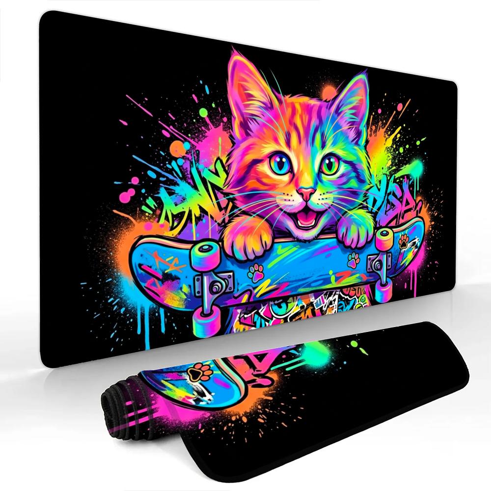 Colorful skateboarding cat Mouse Pad Large Computer Office Game Table Mats Rubber Antislip XXL mouse mat HDP Long Desk Pads 800x300x2mm