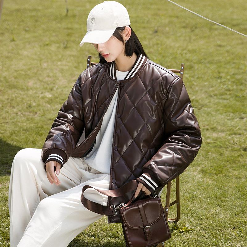 

Парная куртка из искусственной кожи и хлопковая куртка для мужчин и женщин, новая осенне-зимняя куртка, бейсбольная форма, теплая и универсальная 5XL