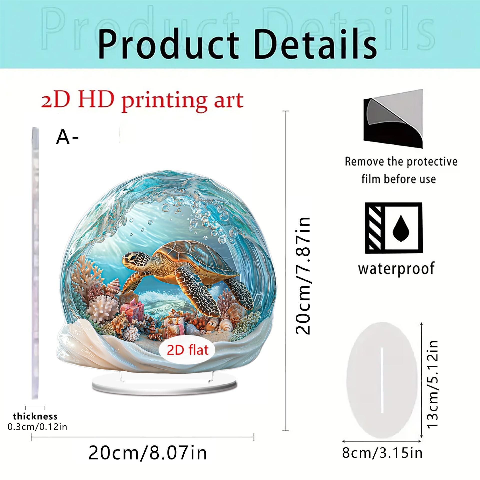 Ocean-Themed Acrylic Desktop Ornament: Mermaid & Sea Turtle Design for Living Room Size as shown