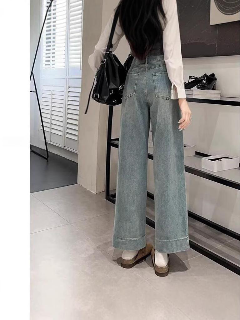 Women's High-Waisted Retro Straight-Leg Jeans - Spring & Autumn 2024 Collection