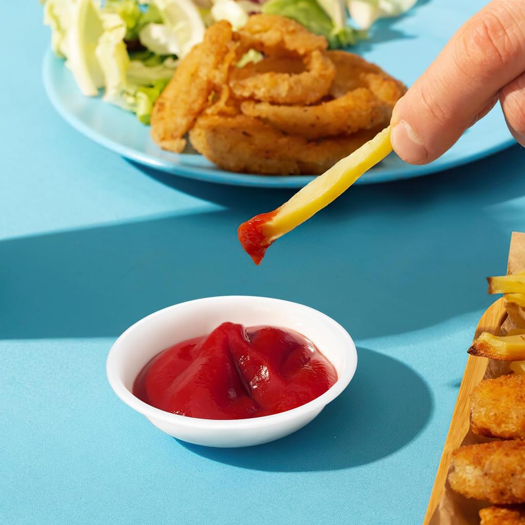 Amosfun Set mit 20 bruchsicheren Kunststoff-Gewürzschalen, Weiß, Stilvoll, Tief, Rund, 7,2 cm Durchmesser, Perfekt für Sojasauce, Essig und Gewürze