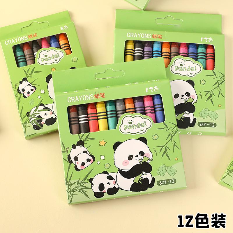 New8/12 Colors Cartoon Panda Multi-Color Crayons Creative Gift Students Children Painting Stationery Washable Oil Painting Stick