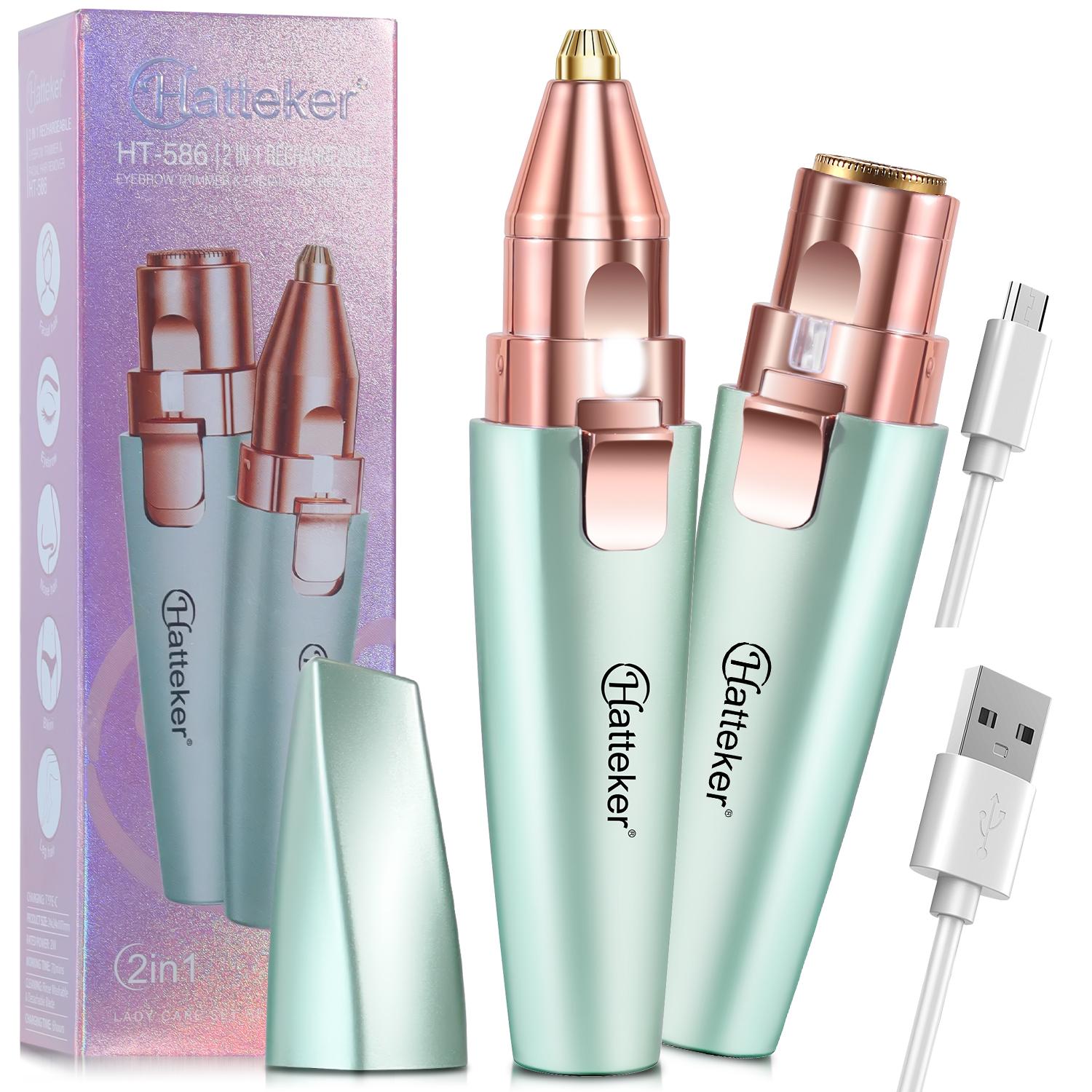 

Hatteker Триммер для бровей и лица 2 в 1, аккумуляторная мини-бритва для удаления волос на лице и бровей для женщин зелёный