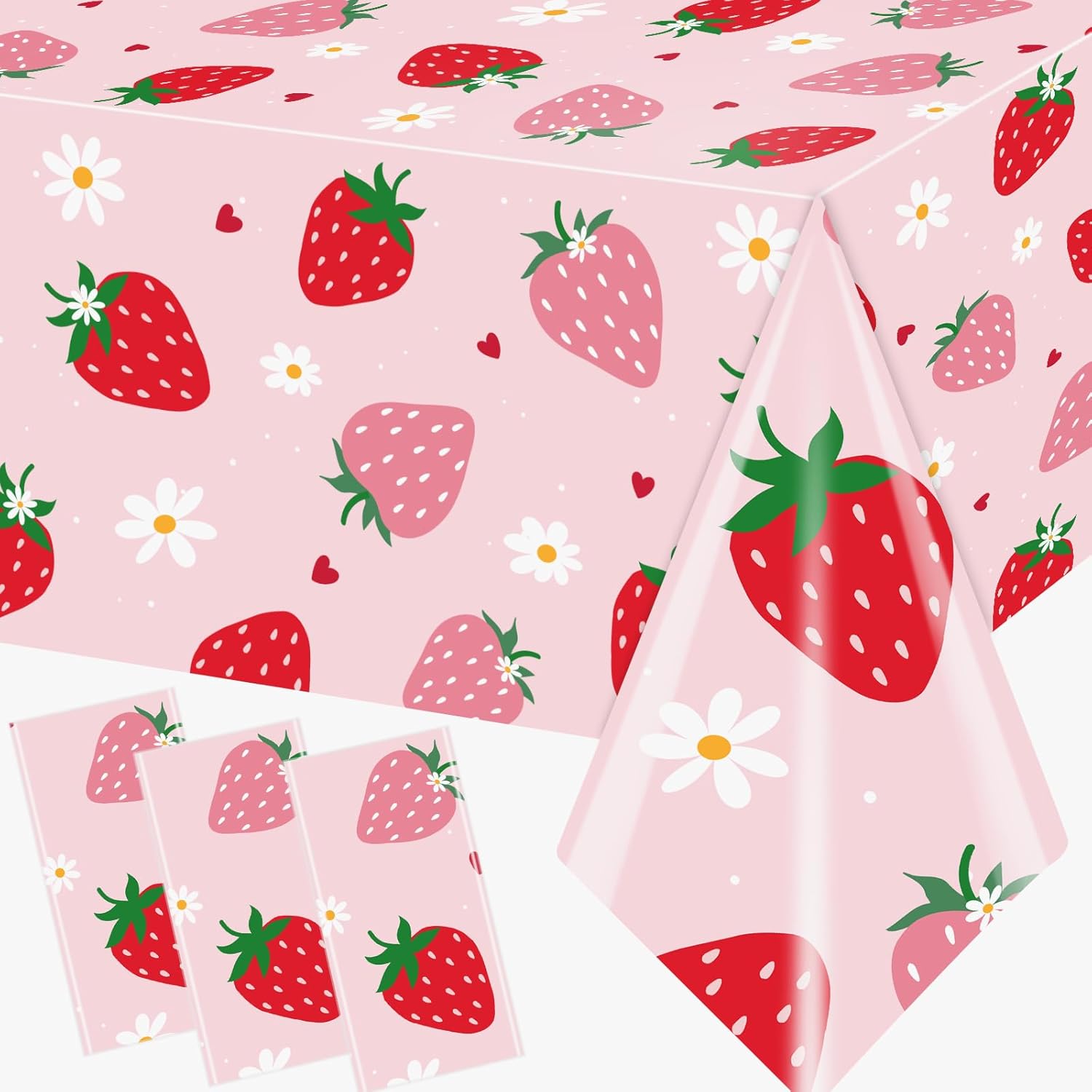 3Pcs Strawberry Tablecloth Plastic Berry First Birthday Table Cloth Strawberry Birthday Decorations Sweet One Table Cloth Strawberry Party