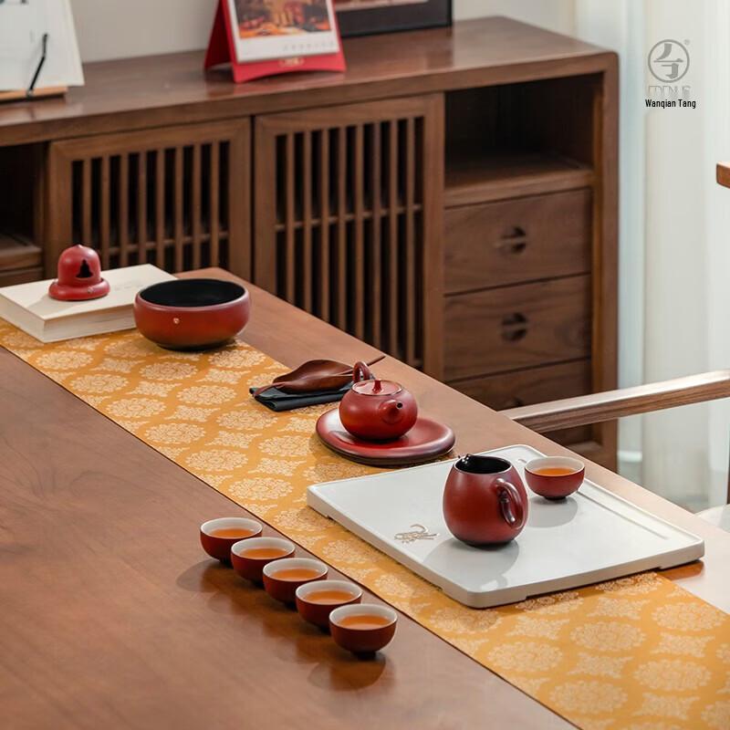 Edenus Chinese Lacquer Red Ceramic Tea Set with 6 Cups