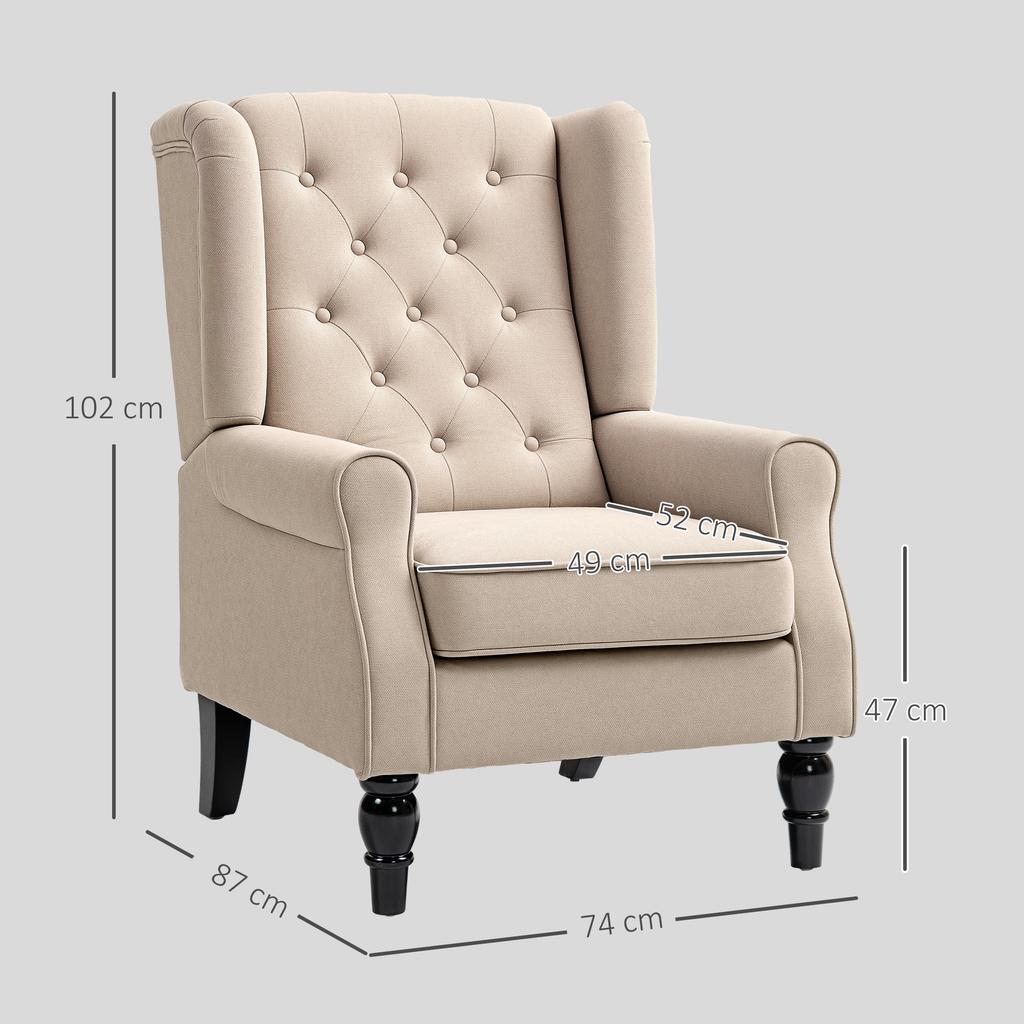 Elegant Wingback Chair, Thickly Padded, Removable Cover, 74 X 87 X 102 Cm, Beige