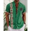 Men Ethnic Front Print Stand Collar Short Sleeve Loose Casual Linen Shirt