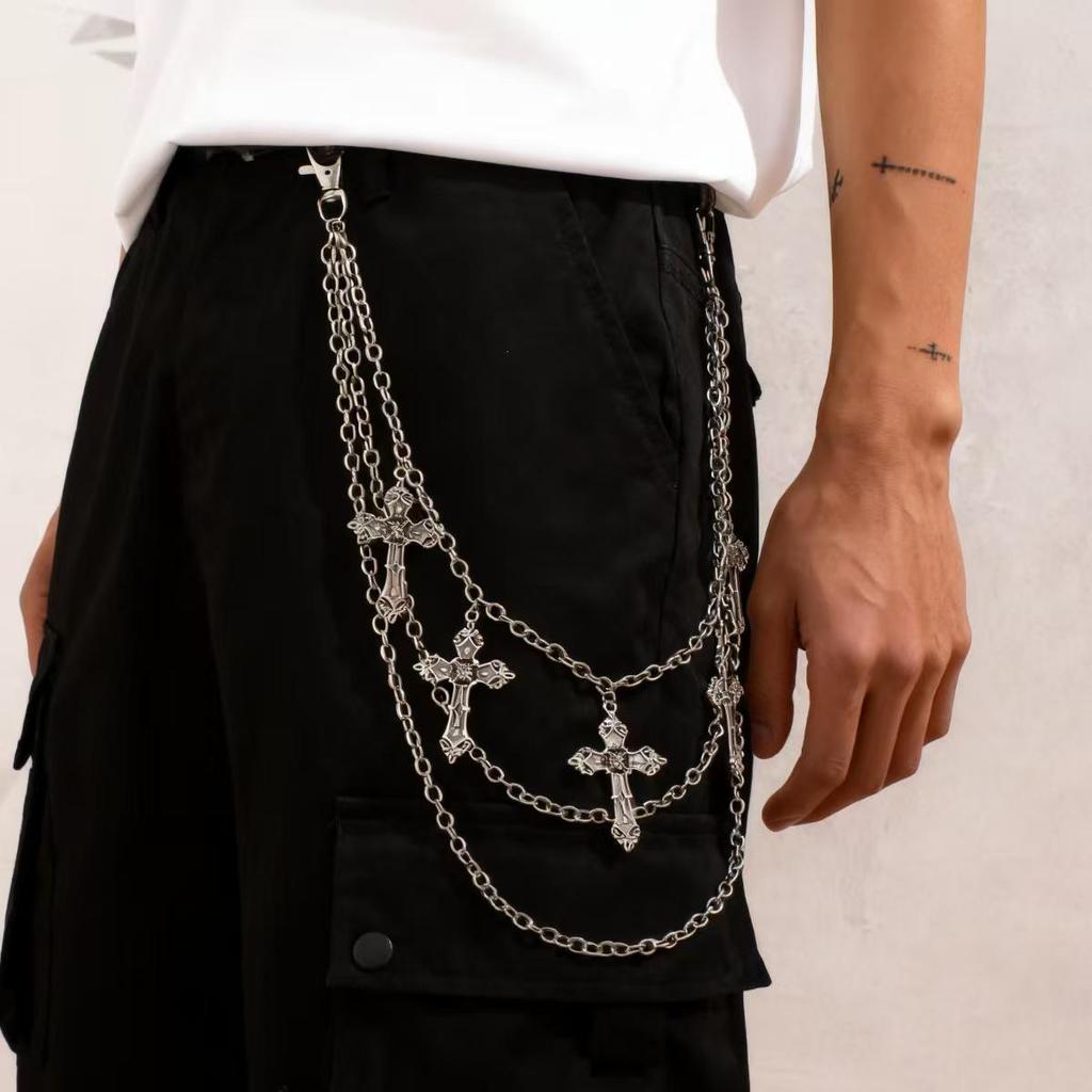 European & American Punk Hip Hop Cross Pendant Multi-layer Waist Chain for Men