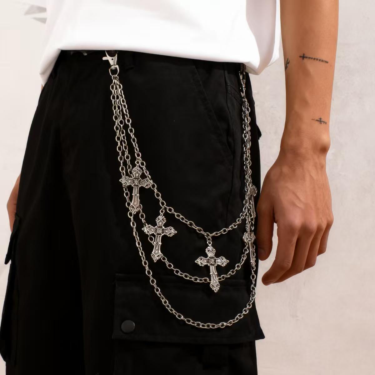 European & American Punk Hip Hop Cross Pendant Multi-layer Waist Chain for Men