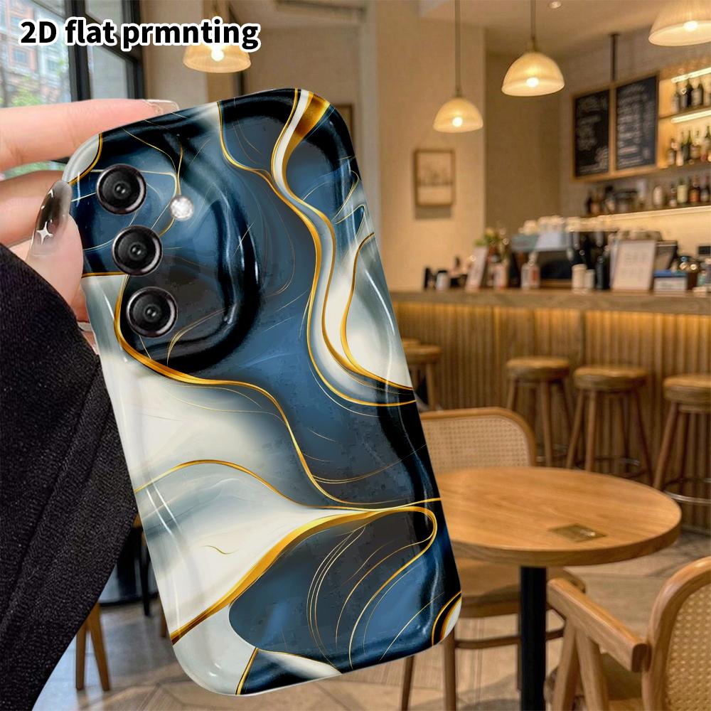 Phone Case: 2D Flat Samsung Galaxy A34 A35 S20 S22 S21 FE Plus Ultra Protective Case, Navy Blue and White Fluid, Christmas and Halloween Gift