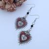 Gothic Punk Rose Heart Earrings with Blood-Colored Crystal Eye