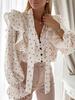 European & American French High-End Polka Dot Ruffle Long Sleeve Bow Tie Women's Shirt for Spring & Autumn