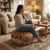 Embroider Craft Boho Seat Cushion Cover Leather Storage Bag Pumpkin Pouf Cover  Home Use