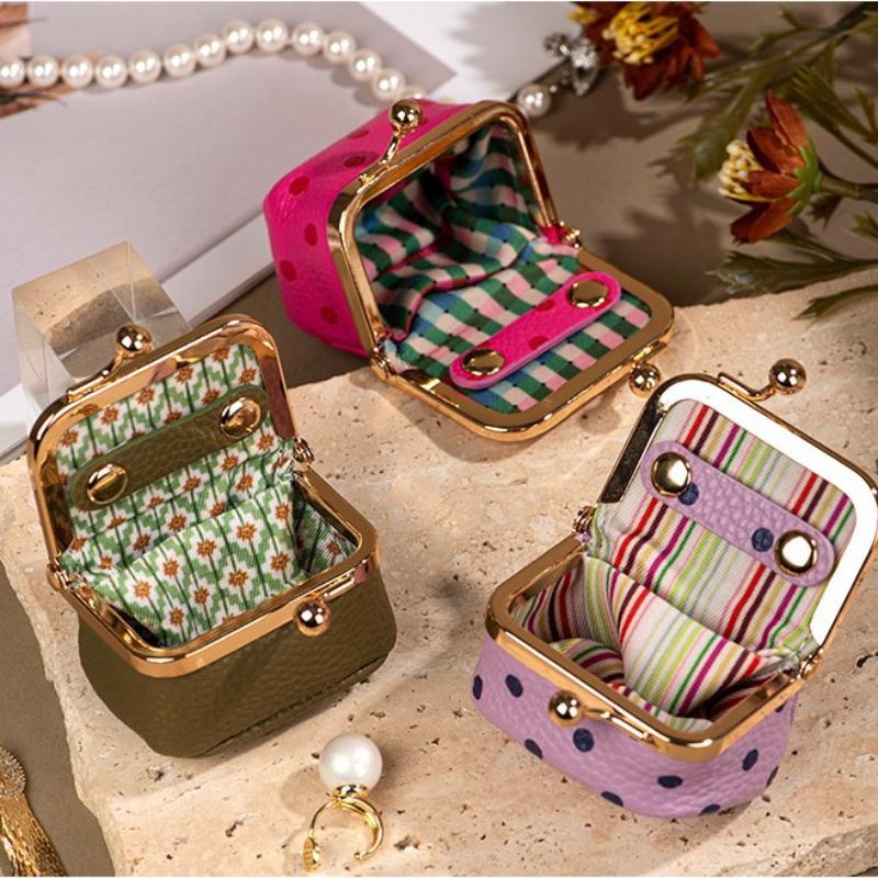 1Pcs Portable Polka Dot Kiss Lock Coin Purse Pu Leather Square Multifunctional Bag For Small Items Jewelry Earrings Storage Box