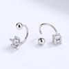 S925 Sterling Silver Zircon Screw-Back Stud Earrings - Simple C-Shaped Design for Cartilage and Round Face Slimming