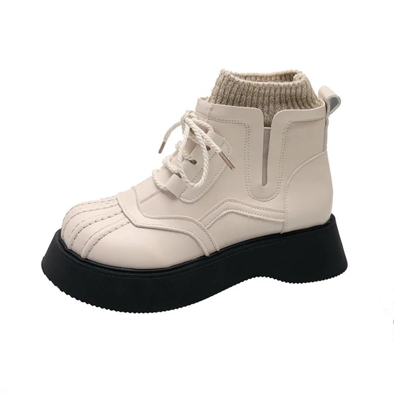 Fashion Women Winter British Style Chelsea Short Boots Ladies Designer Shell Round Toe Ankle Boots PU Leather Platform Booties