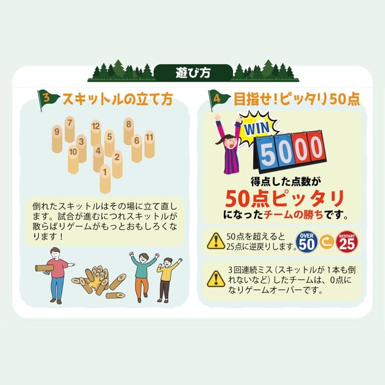 [Wooden Game Originating from Finland] Mini Skittle Game with Scoreboard, Storage Bag, and Japanese Instructions  Perfect for Families, Camping, and