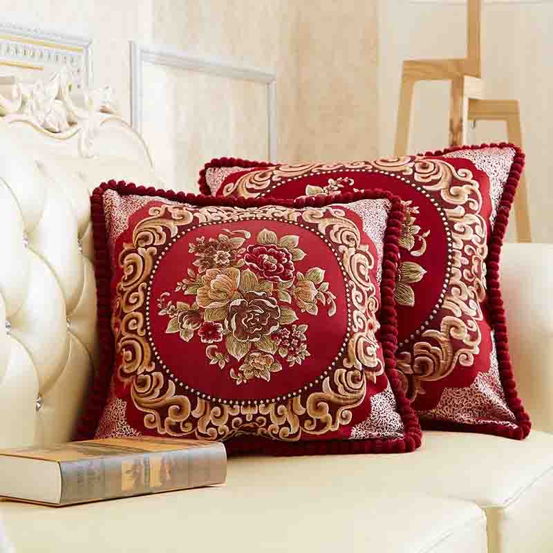 Квадратная подушка в европейском стиле с вышивкой, диванная подушка, прикроватная спинка, гостиная, автомобильная поясничная подушка с сердечником, съемная и моющаяся 48*48cm