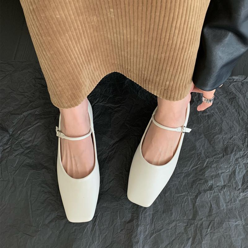 

Танцуем 2025 Весна Новый Бренд Женские Балетки Мода Квадратный Носок Неглубокие Туфли Мэри Джейн Мягкие Повседневные Балетки Туфли Слинговые 39 слоновая кость