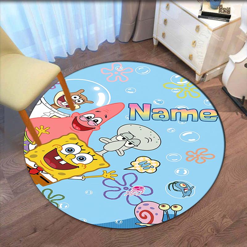 Custom Name SpongeBob SquarePants Printed Round Rug Carpet Chair Rug Area Rug Entryway Doormats,for Office Chair Living Room Bedroom Kitchen Room.