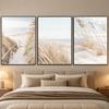 Beach Reeds Sand Dunes Ocean Painting Calligraphy Canvas Prints Set of 3 Wall Art for Living Room Decor Vintage Fashion Decals
