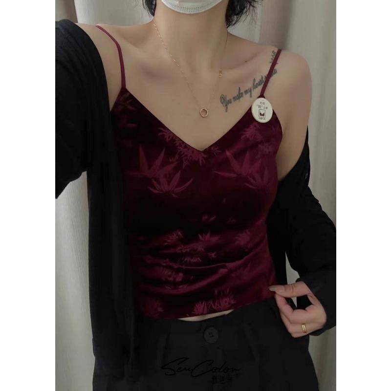 Autumn and Winter New Golden Velvet Bamboo Shadow Printed Halter Vest Female Fixed Cup Slimming Texture Inside The Top